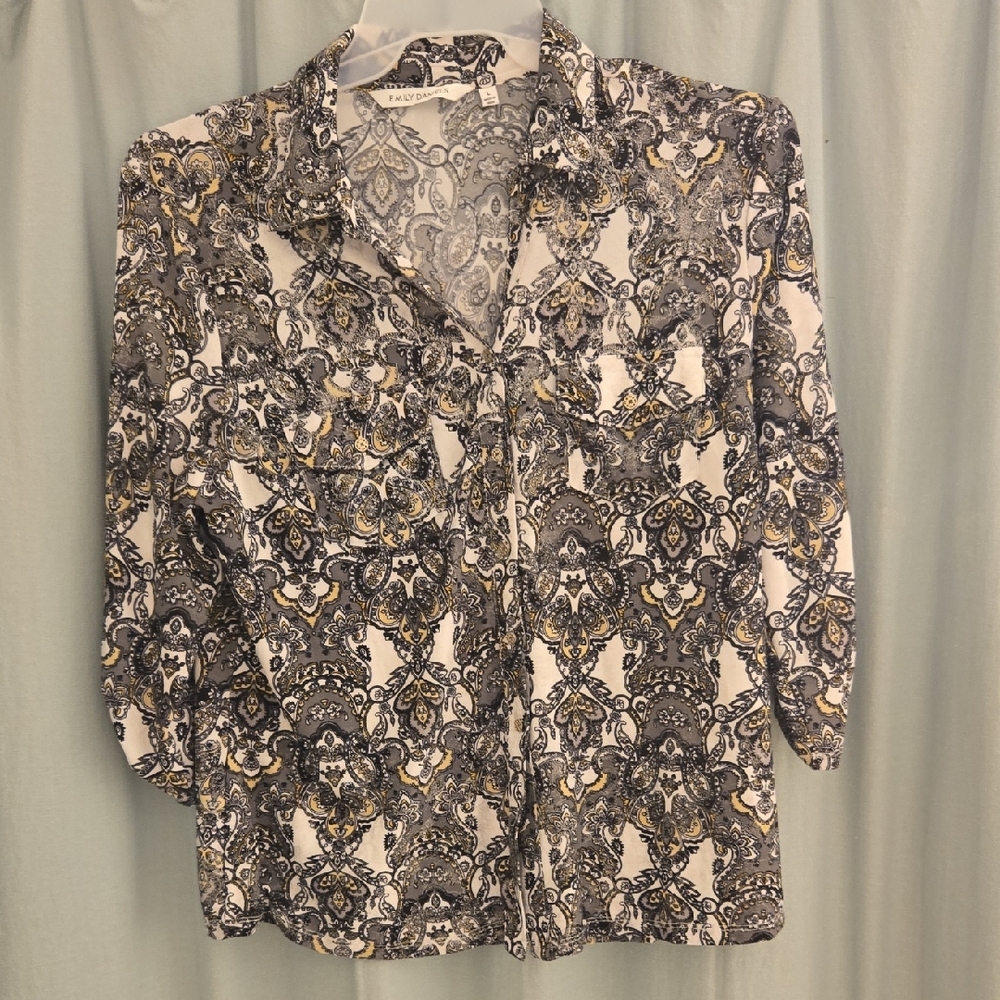 Patterned Blouse with Black and Gold Accents